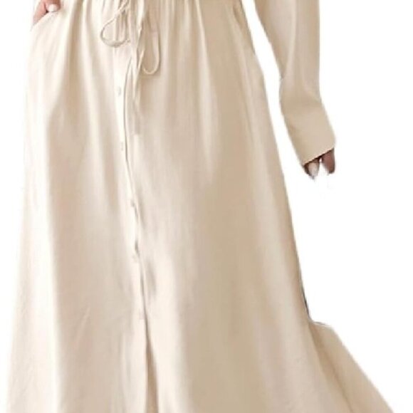 Dresses & Skirts - Women Midi Dress Long Sleeve Button Down Casual Tied Waist A-line